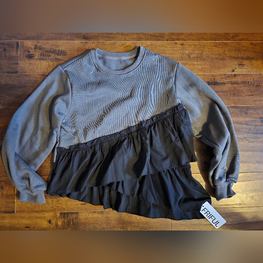 BOGO Mixed Media Ruffle Sweatshirt